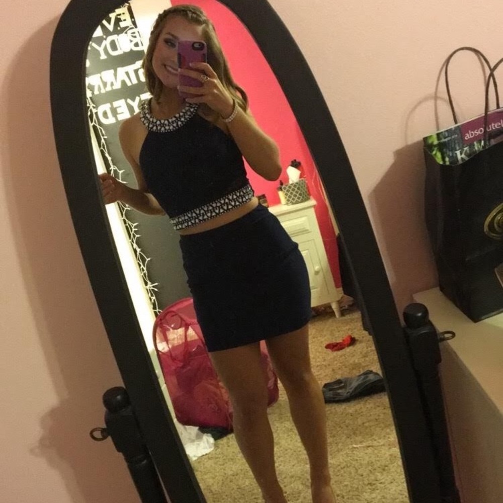 Navy blue two piece dress